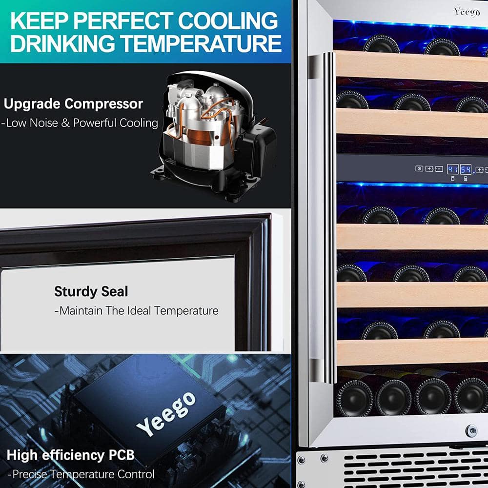 Yeego 24 Inch Wide 46 Bottles Dual Zone Built-In or Freestanding Wine Fridge,
