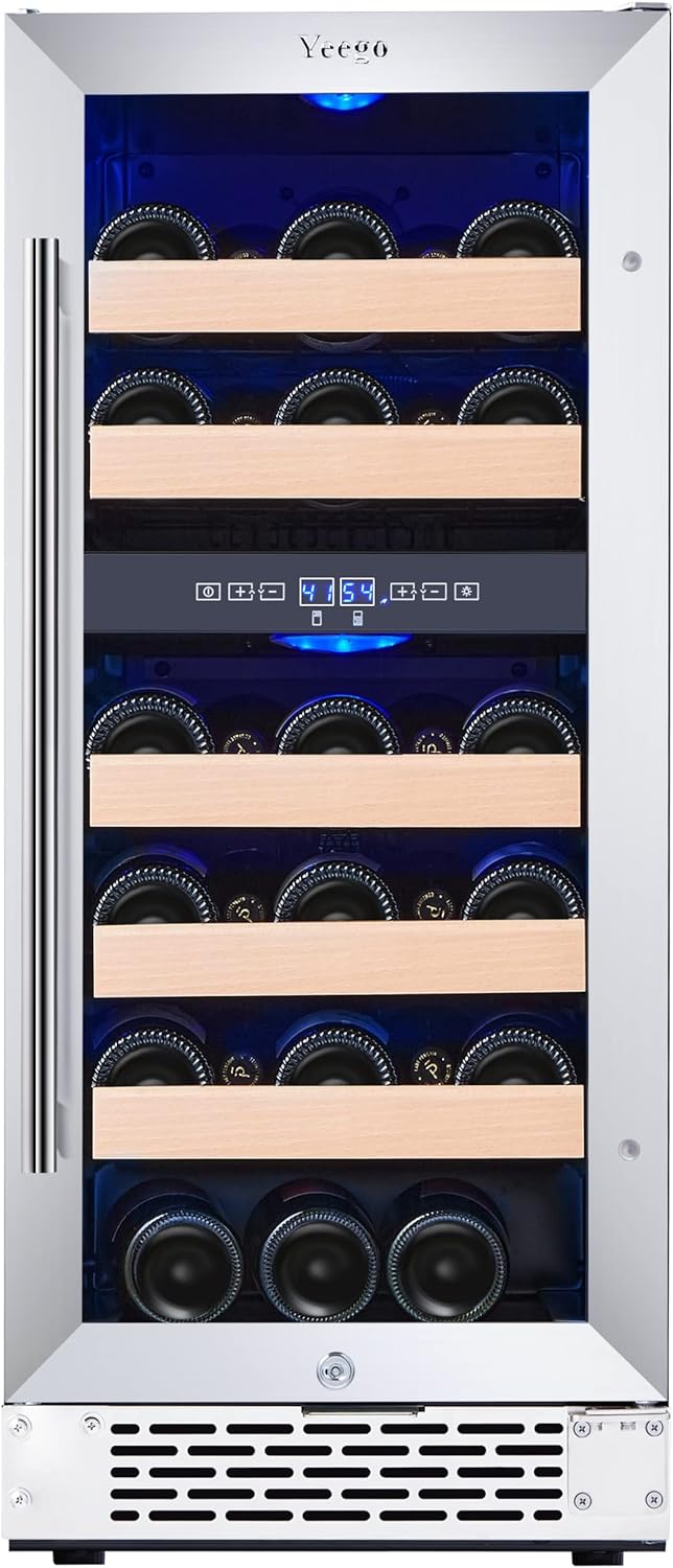 Yeego 15 Inch Wide 28 Bottles Dual Zone Narrow Small Wine Fridge, Under Counter, Built-In or Freestanding