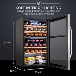 33 Bottle Dual Zone Wine Cooler Refrigerator Stainless Steel 1