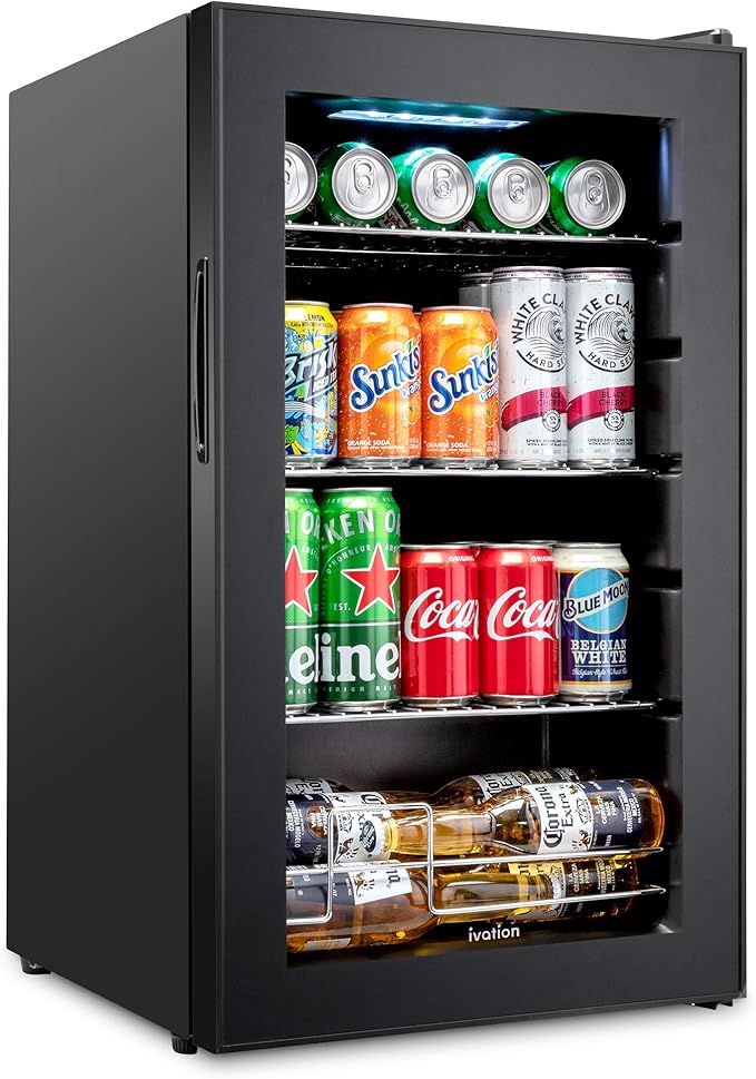 Ivation IVABC1010B 101 Can Beverage Refrigerator Freestanding Ultra Cool Mini Drink Fridge, Black