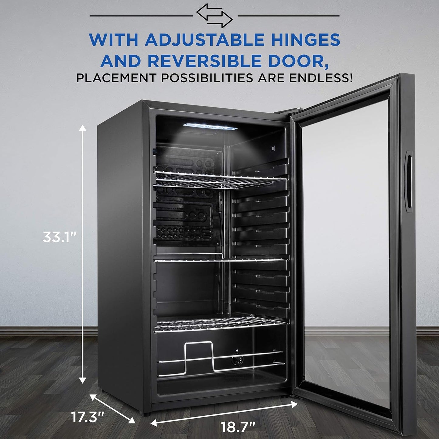 Ivation 126 Can Beverage Refrigerator | Freestanding Ultra Cool Mini Drink Fridge | Beer, Cocktails, Soda, Juice Cooler for Home & Office | Reversible Glass Door & Adjustable Shelving - Black