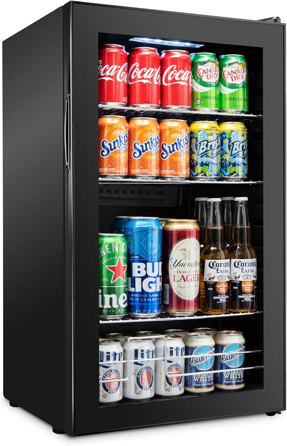 Ivation 126 Can Beverage Refrigerator | Freestanding Ultra Cool Mini Drink Fridge | Beer, Cocktails, Soda, Juice Cooler for Home & Office | Reversible Glass Door & Adjustable Shelving - Black