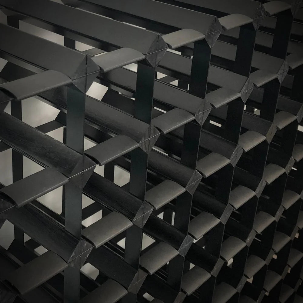 Close-up of a black metal lattice structure