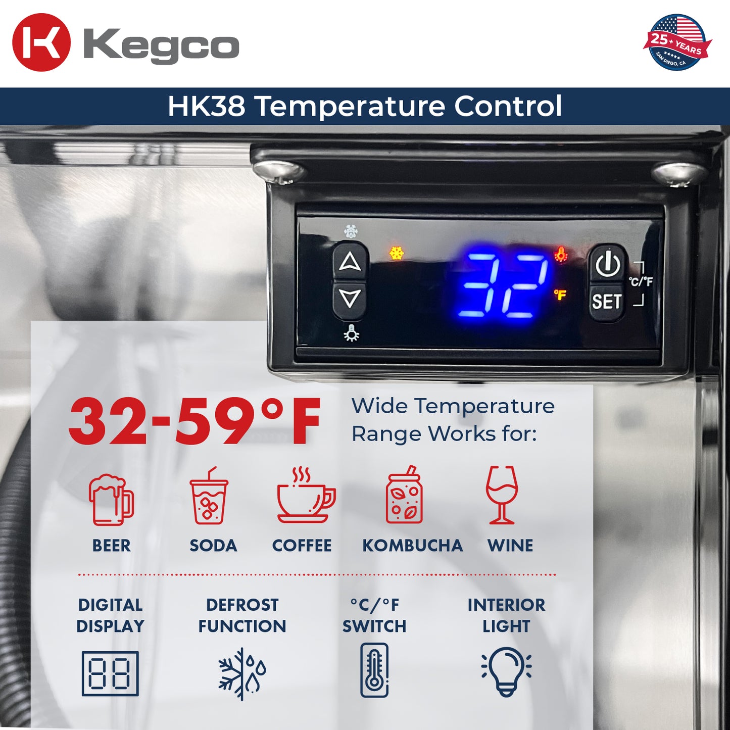 Kegco 24" Wide Dual Tap Stainless Steel Built-In Right Hinge Kegerator with Kit