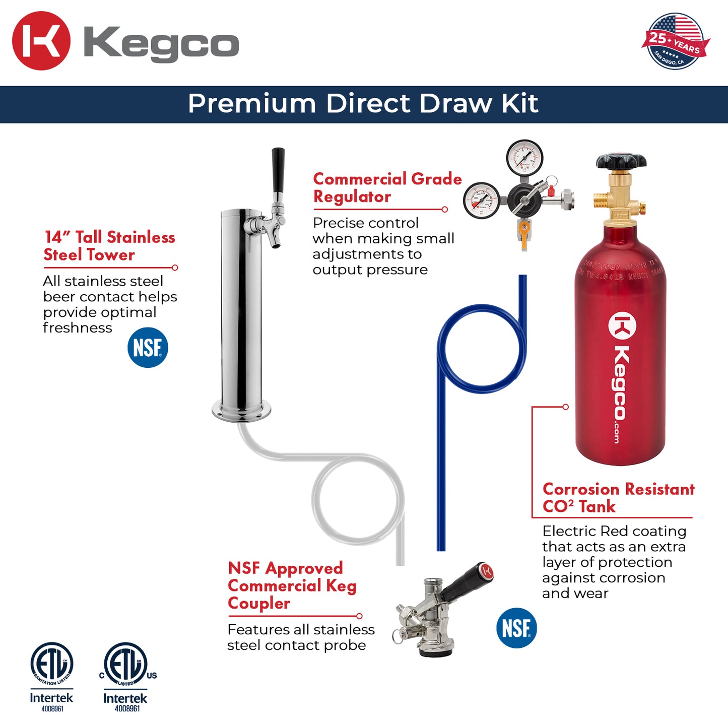 Kegco 24" Wide Single Tap Stainless Steel Built-In Right Hinge Kegerator with Kit