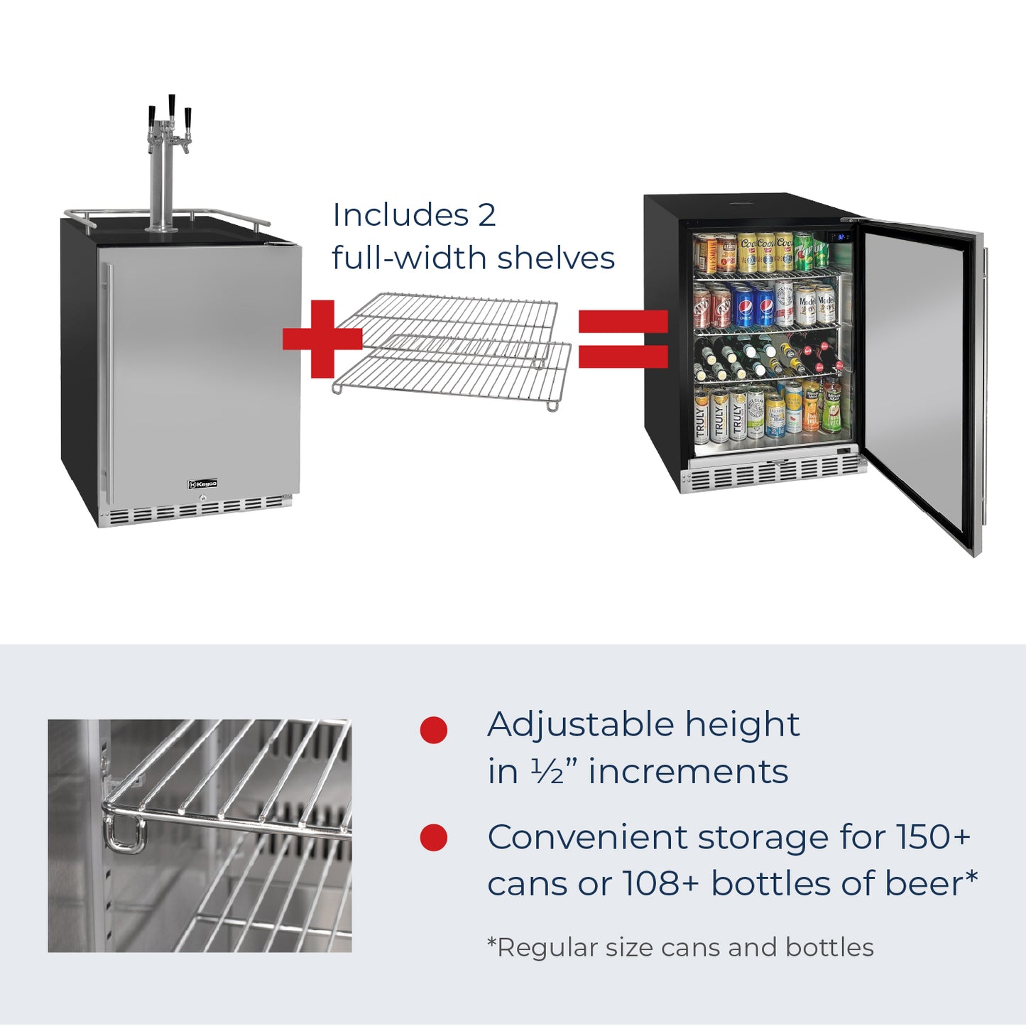 Kegco 24" Wide Outdoor Single Tap All Stainless Steel Built-In Right Hinge Kegerator with Kit