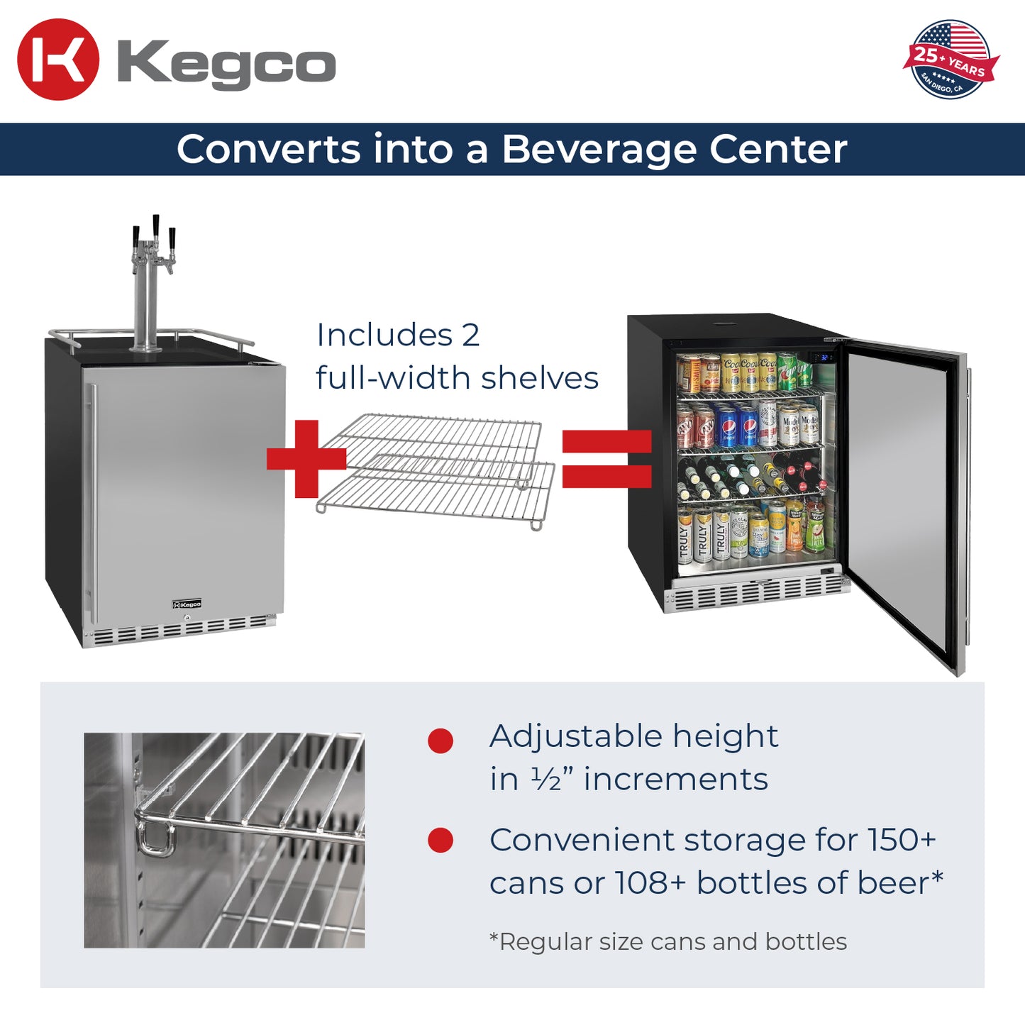 Kegco 24" Wide Outdoor Single Tap All Stainless Steel Built-In Right Hinge Kegerator with Kit