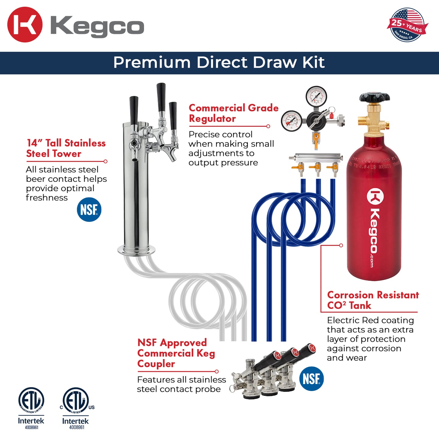Kegco 24" Wide Outdoor Single Tap All Stainless Steel Built-In Right Hinge Kegerator with Kit