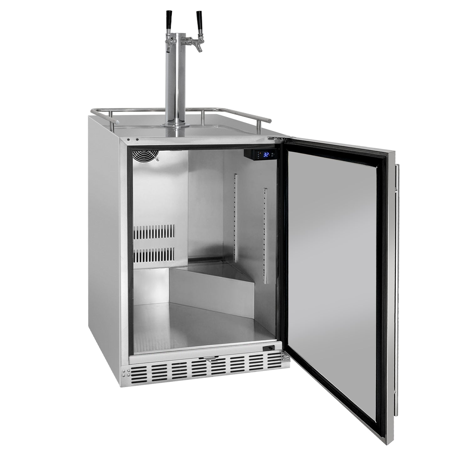 Kegco 24" Wide Outdoor Dual Tap All Stainless Steel Built-In Right Hinge Kegerator with Kit