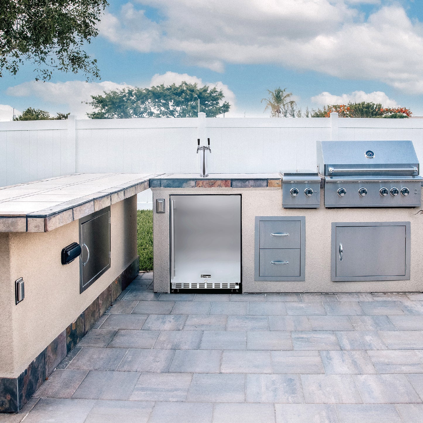 Kegco 24" Wide Outdoor Dual Tap All Stainless Steel Built-In Right Hinge Kegerator with Kit