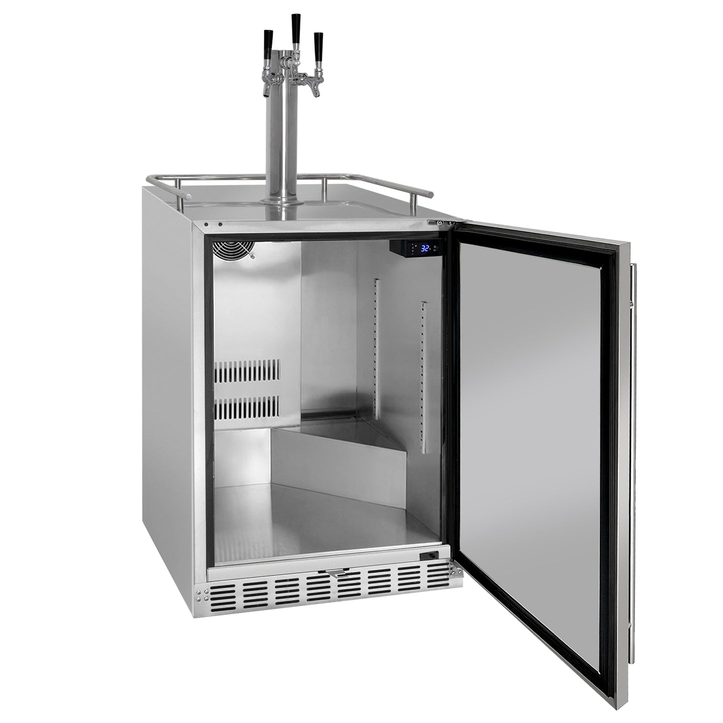 Kegco 24" Wide Outdoor Triple Tap All Stainless Steel Built-In Right Hinge Kegerator with Kit