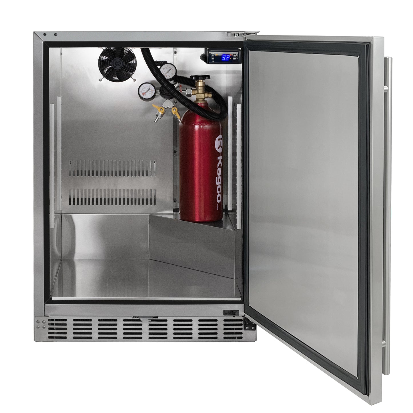 Kegco 24" Wide Outdoor Triple Tap All Stainless Steel Built-In Right Hinge Kegerator with Kit