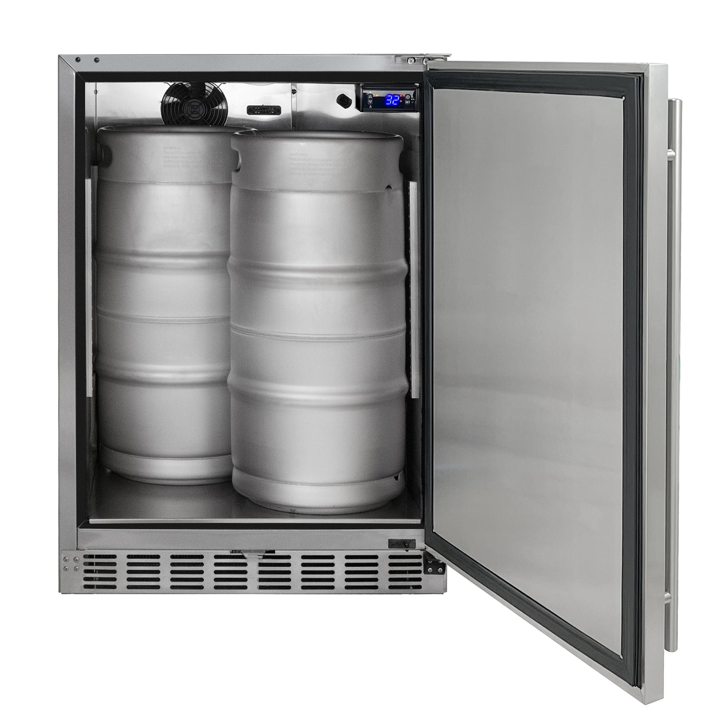 Kegco 24" Wide Outdoor Triple Tap All Stainless Steel Built-In Right Hinge Kegerator with Kit