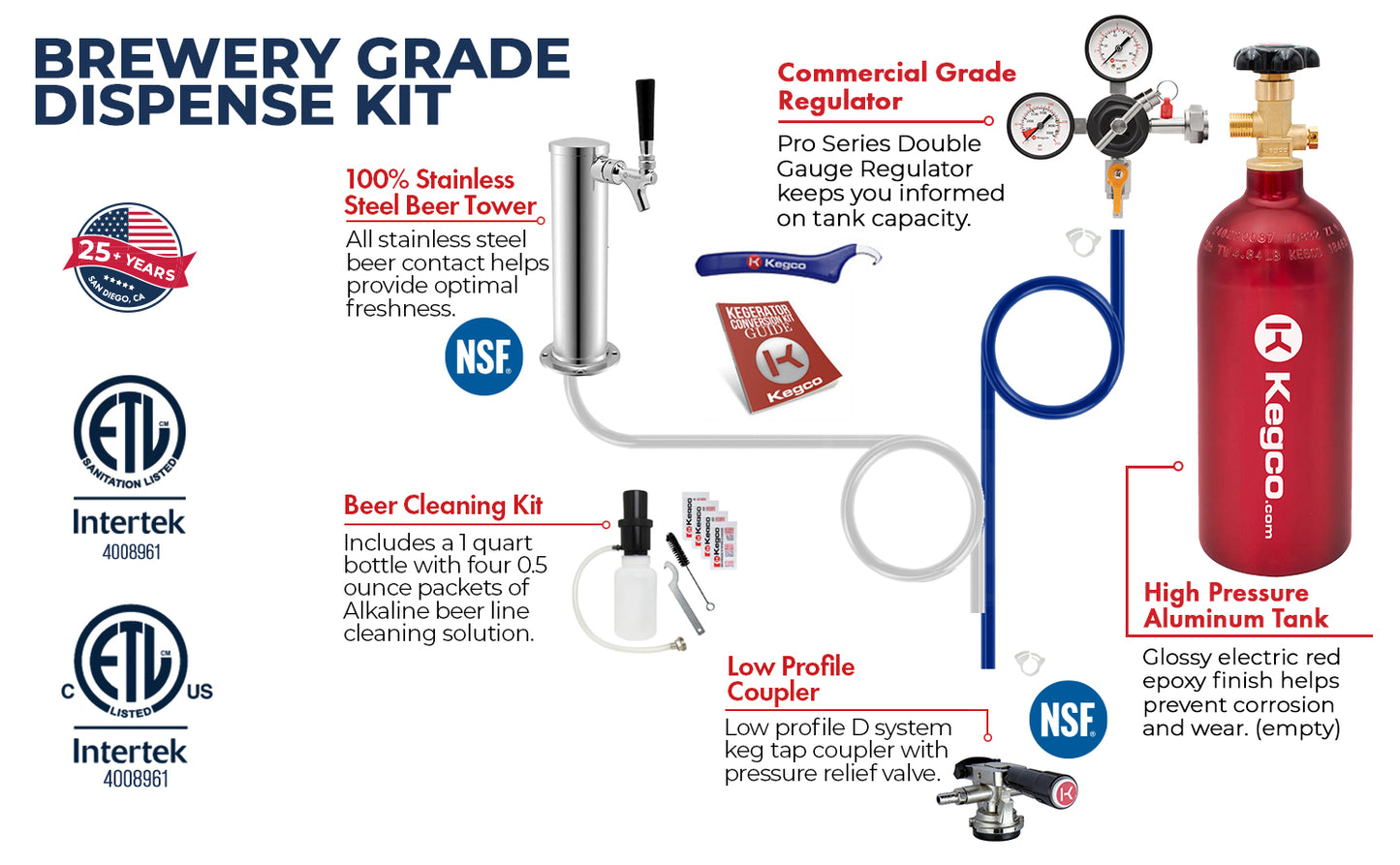 Kegco 24" Wide Single Tap Stainless Steel Built-In Right Hinge ADA Kegerator with Kit