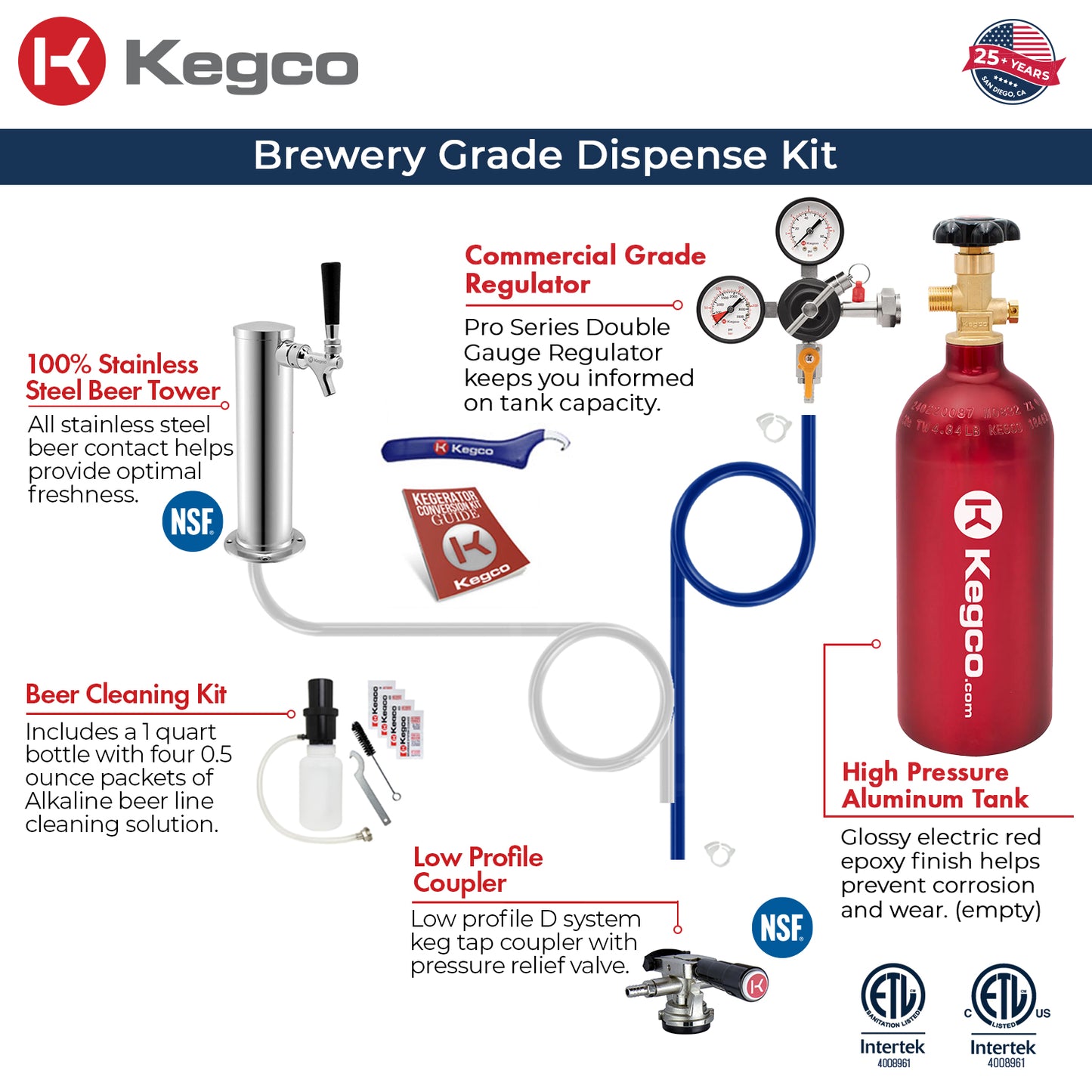 Kegco 24" Wide Single Tap Stainless Steel Built-In Right Hinge ADA Kegerator with Kit