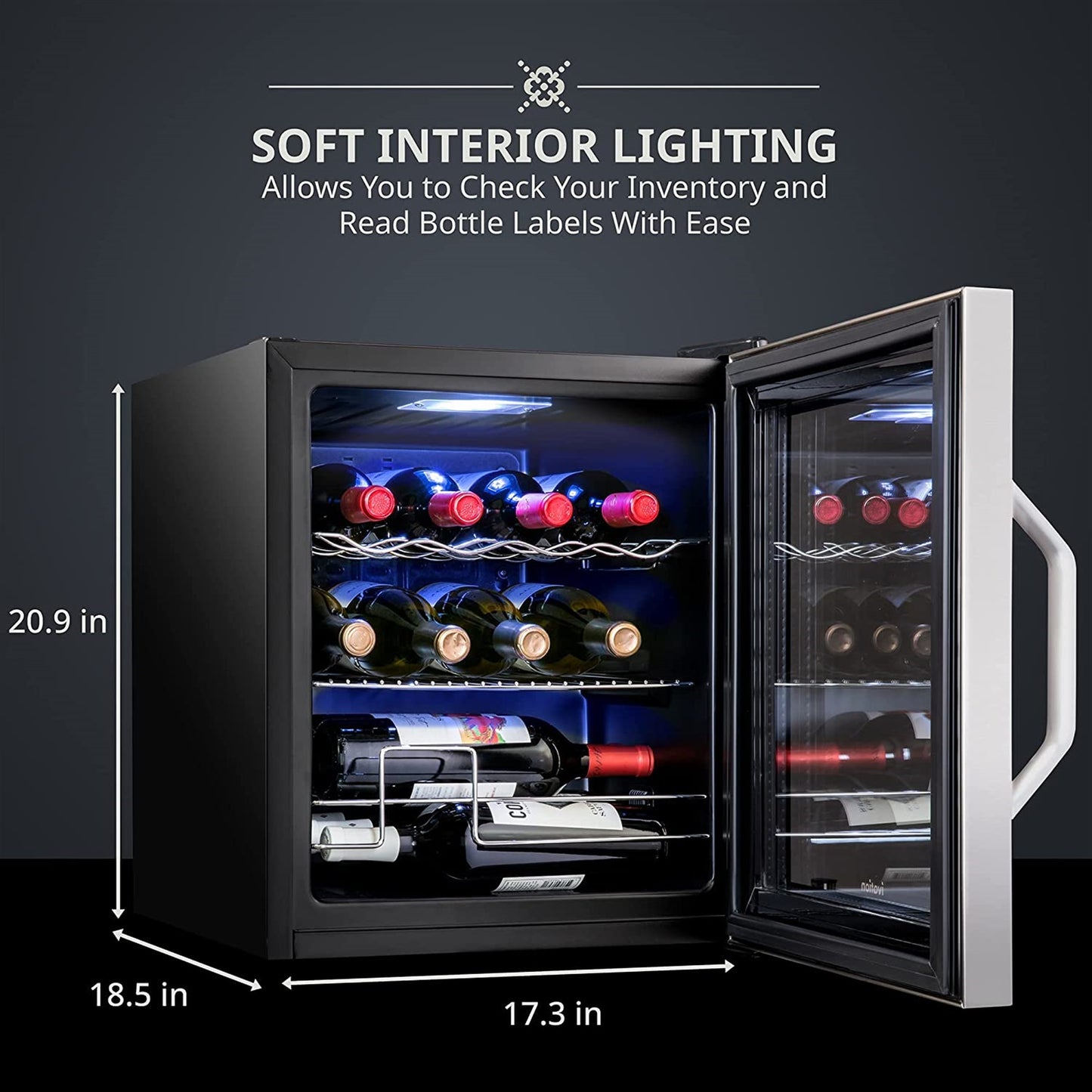 Ivation 12 Bottle Compressor Wine Refrigerator, Cube Wine Cooler with Lock, Stainless Steel 1