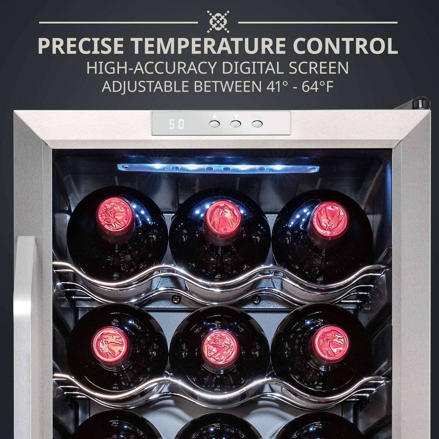 Ivation 18 Bottle Compressor Wine Refrigerator, Freestanding Wine Cooler with Lock, Stainless Steel