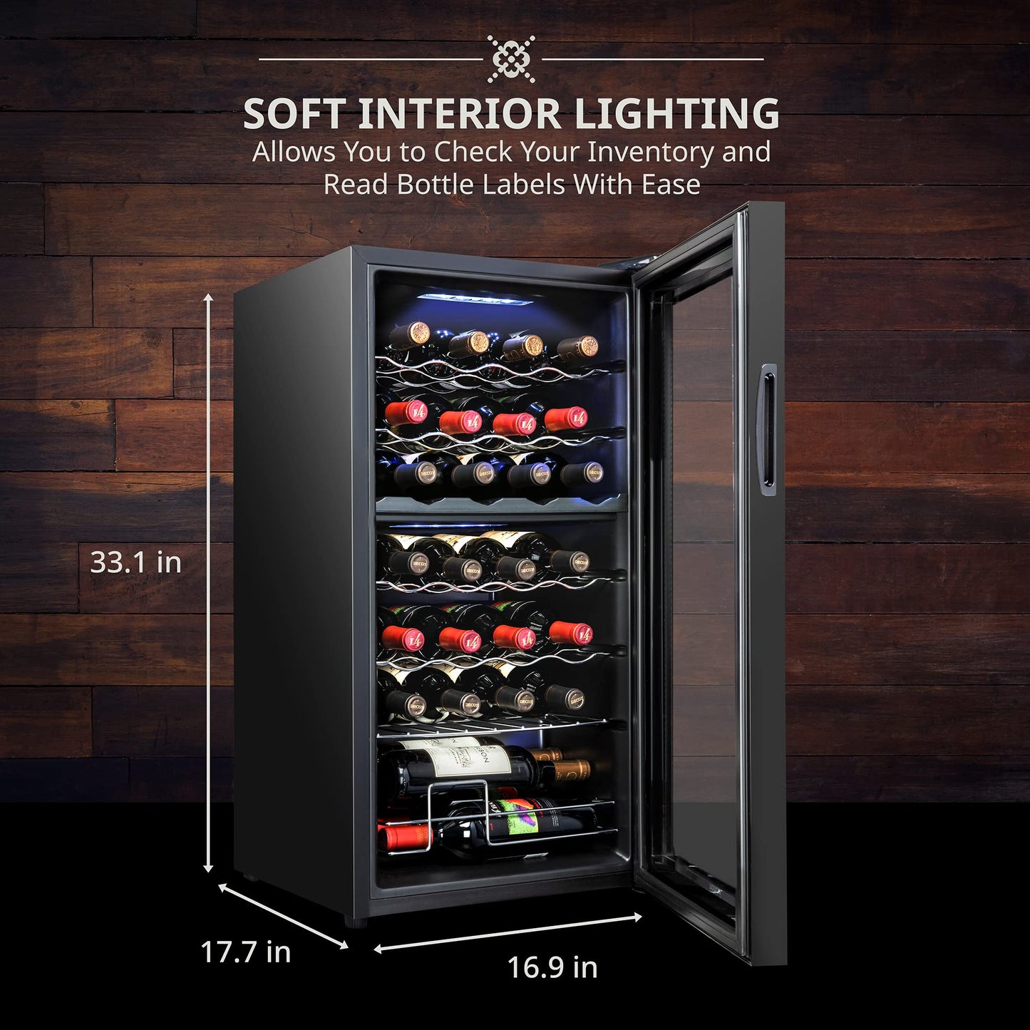 Ivation 28 Bottle Freestanding Wine Refrigerator, Dual Zone Wine Fridge with Lock, Black 1