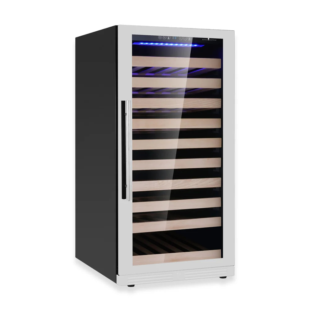 Wine cooler with black and wood design on a white background