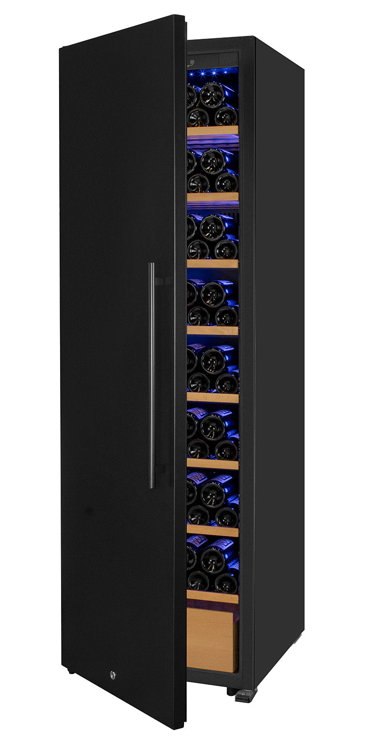 185 Bottle Single Zone Wine Vault with Solid Black Left Hinge Door
