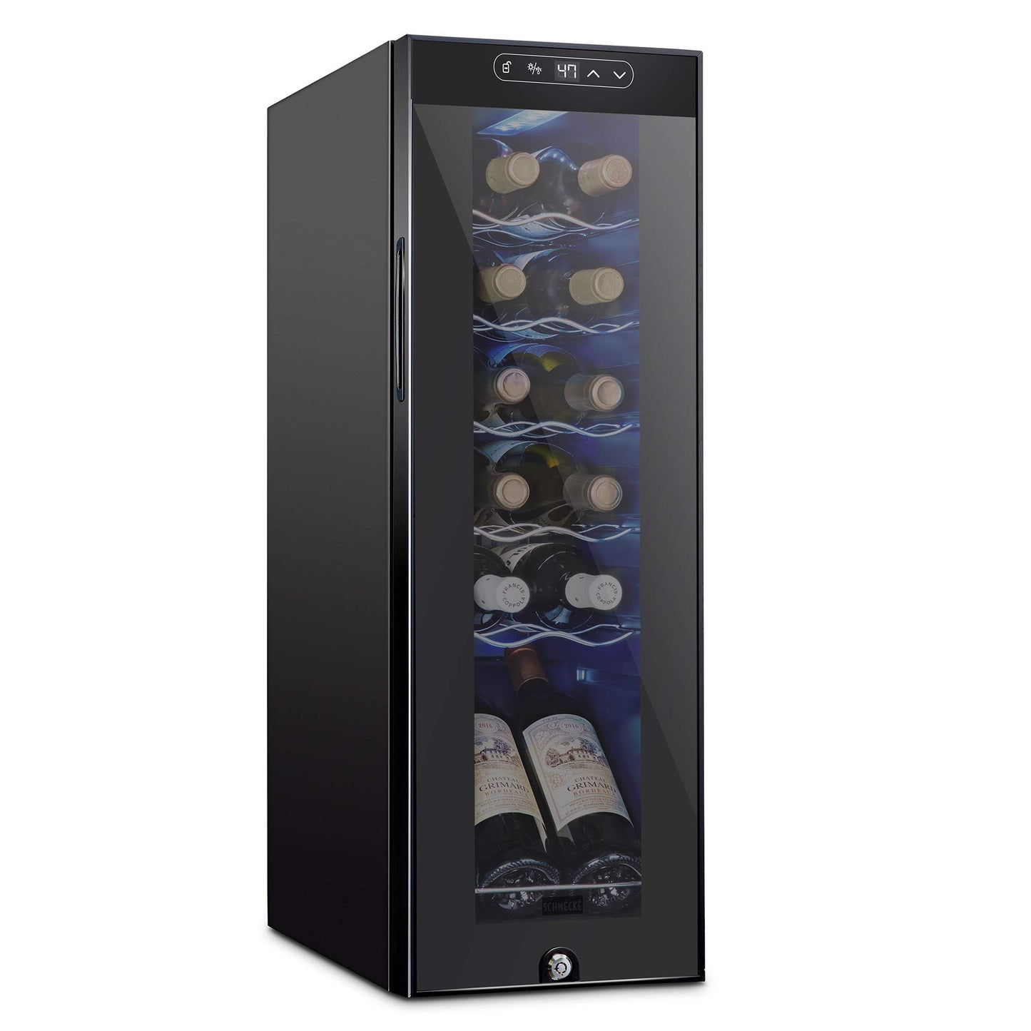 12 Bottle Freestanding 5 Shelf Wine Cooler Refrigerator with Locking Door and Digital Temperature Control