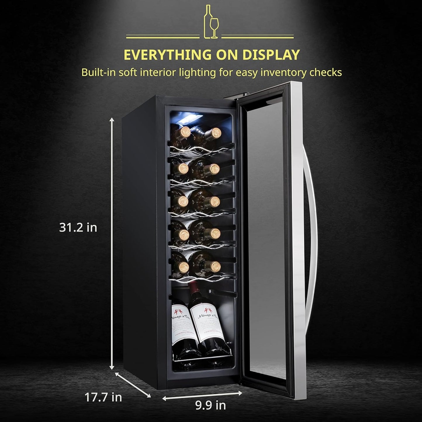 Wine Fridge, Single Zone 12-Bottle Free Standing Wine Cooler with Lock 1