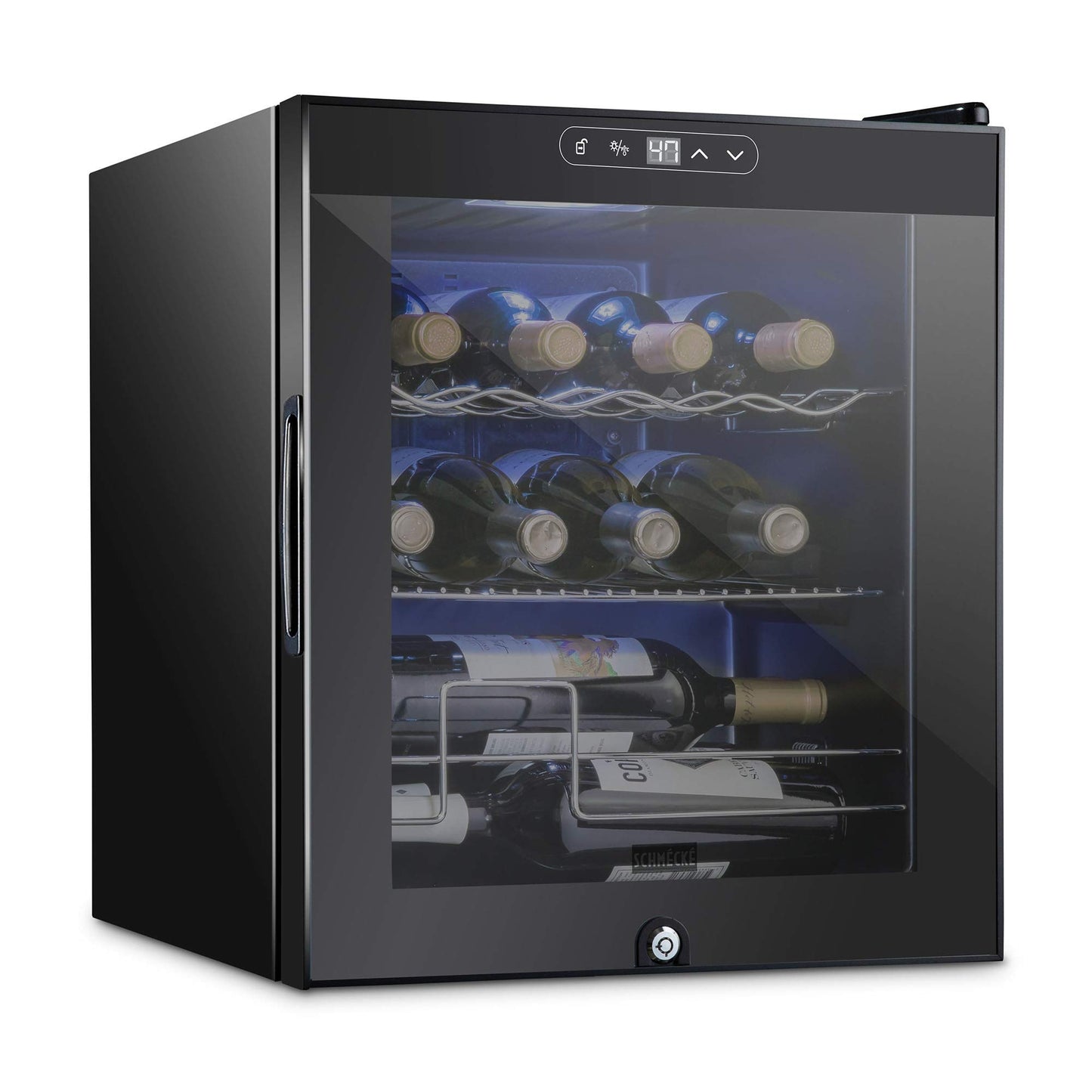 12 Bottle Freestanding 2 Shelf Wine Cooler Refrigerator with Locking Door and Digital Temperature Control