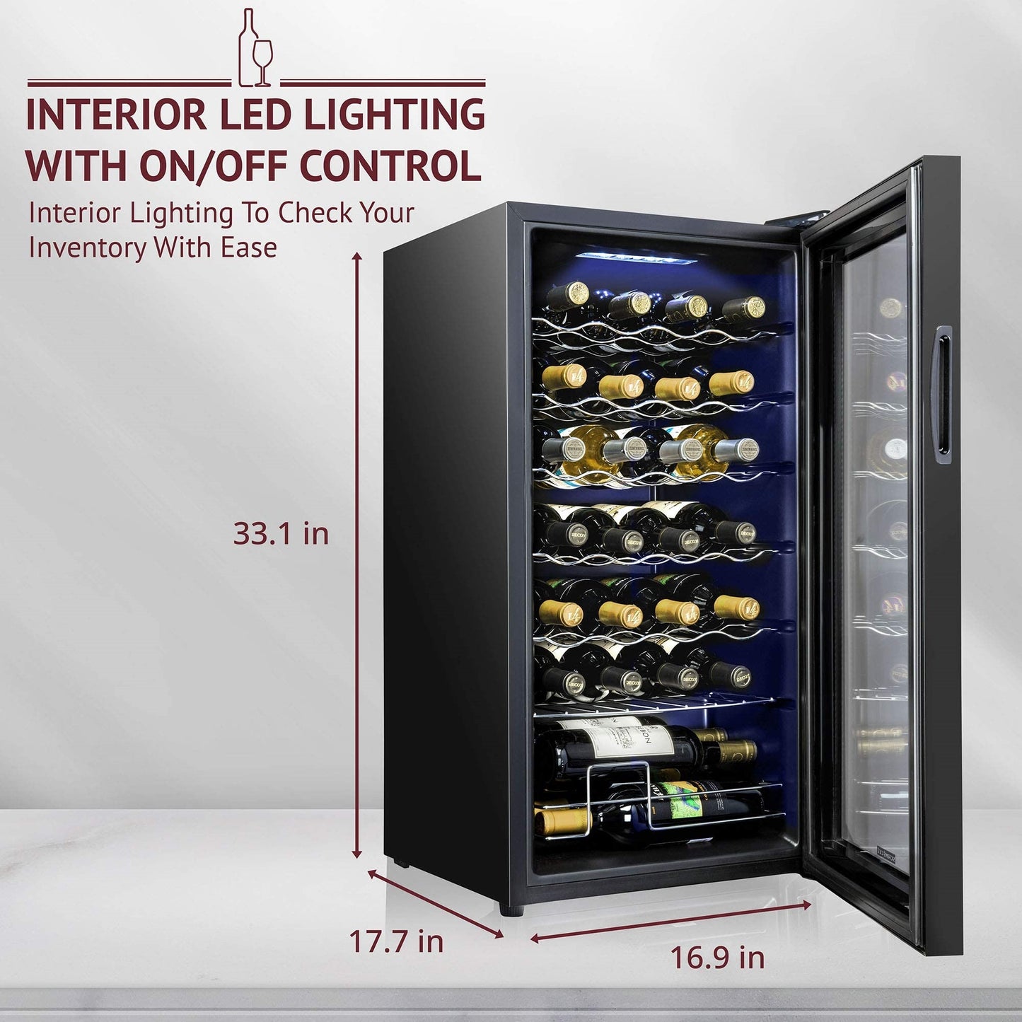28 Bottle Freestanding Wine Cooler Refrigerator with Locking Door and Digital Temperature Control 1