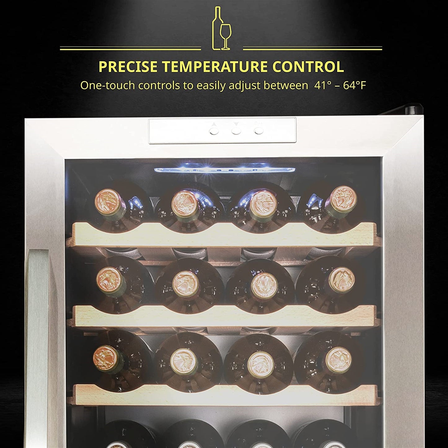 28 Bottle Wine Cooler with Lock, Compact Freestanding Stainless Steel Wine Fridge 3
