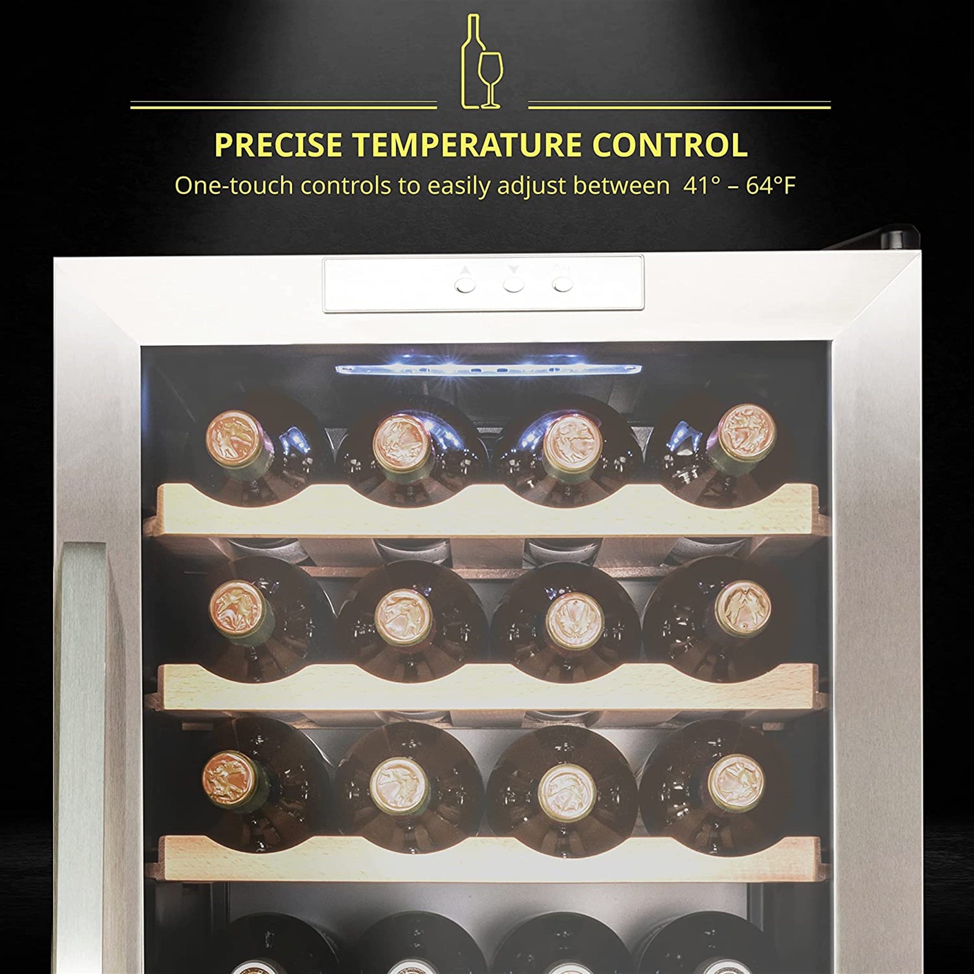28 Bottle Wine Cooler with Lock, Compact Freestanding Stainless Steel Wine Fridge 3