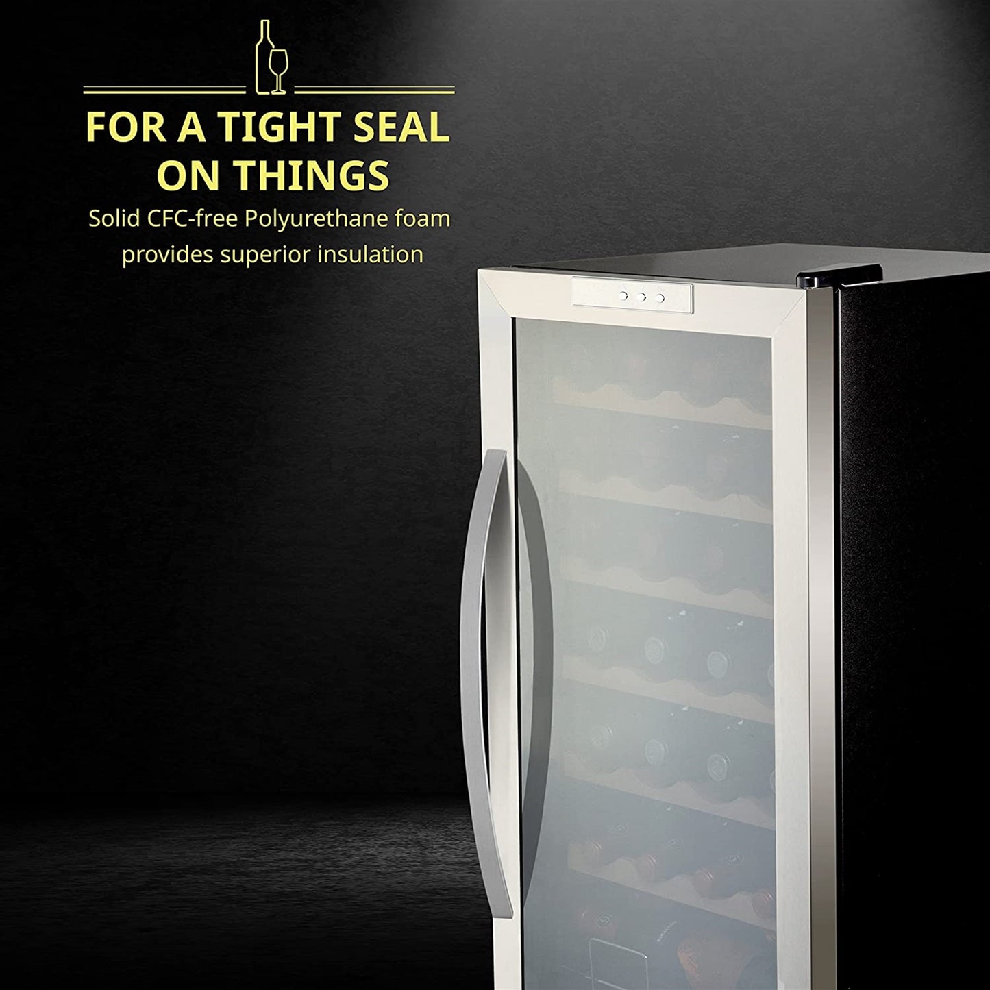 28 Bottle Wine Cooler with Lock, Compact Freestanding Stainless Steel Wine Fridge