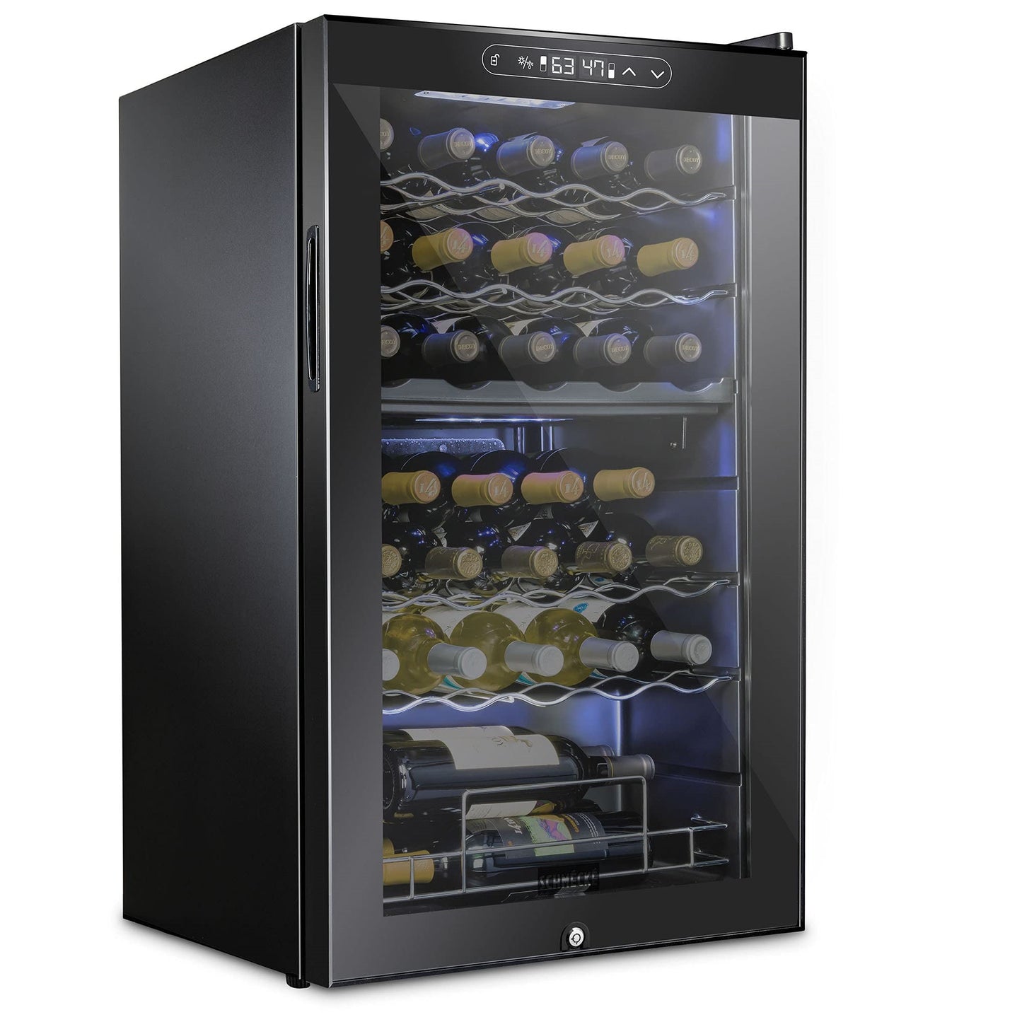 33 Bottle Freestanding Wine Cooler Refrigerator with Dual Cooling Zones and Locking Door