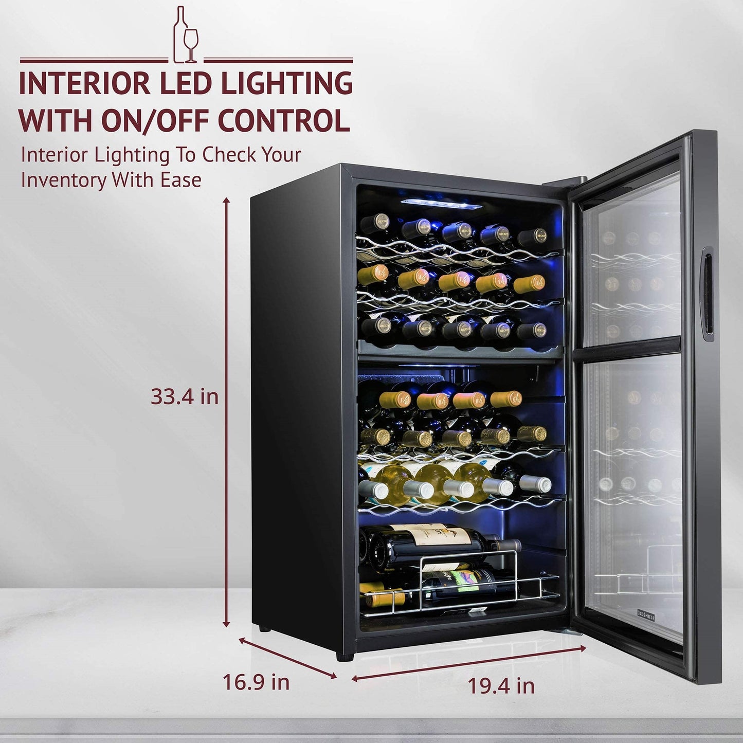 33 Bottle Freestanding Wine Cooler Refrigerator with Dual Cooling Zones and Locking Door 1