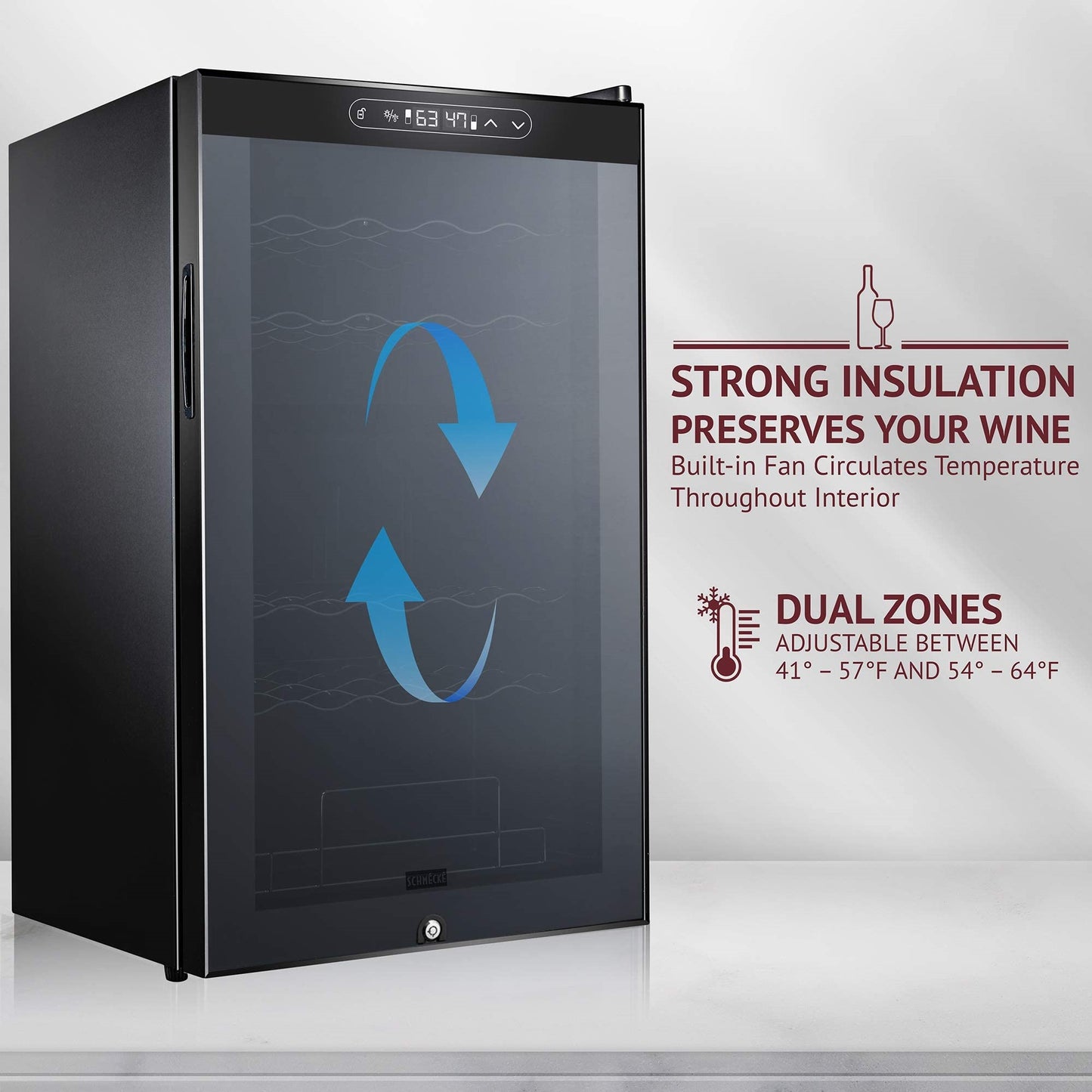33 Bottle Freestanding Wine Cooler Refrigerator with Dual Cooling Zones and Locking Door
