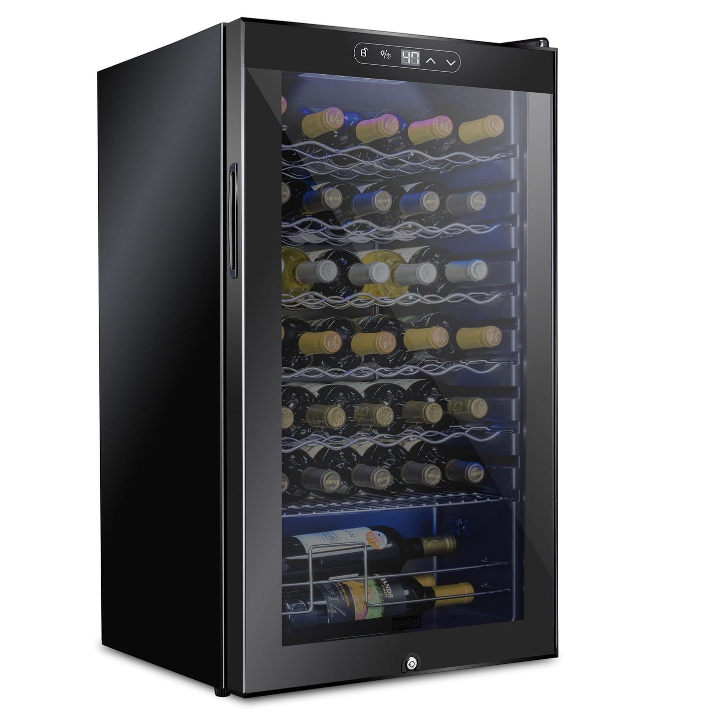 34 Bottle Freestanding Wine Cooler Refrigerator with Locking Door and Digital Temperature Control
