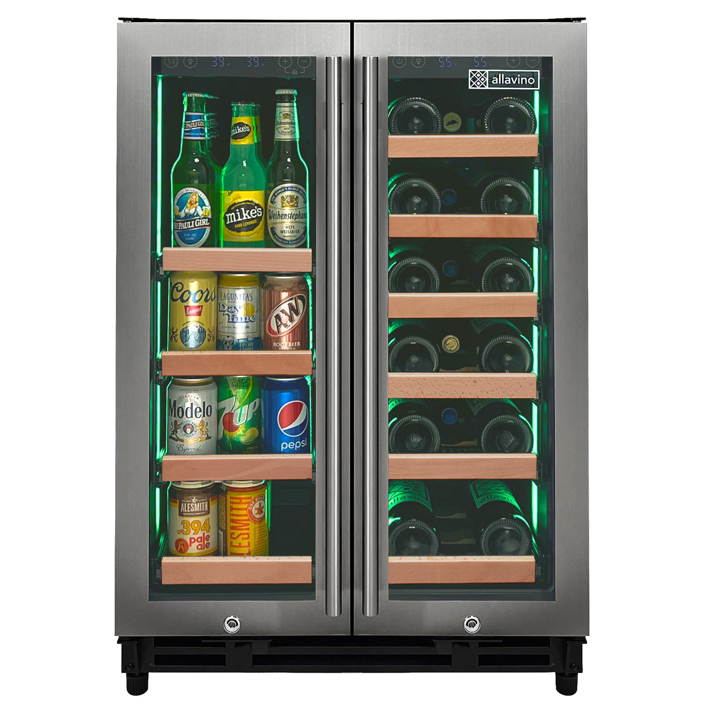 Reserva Series 24" Wide Two Door Stainless Steel Wine Refrigerator/Beverage Center with Wood Front Shelves 1