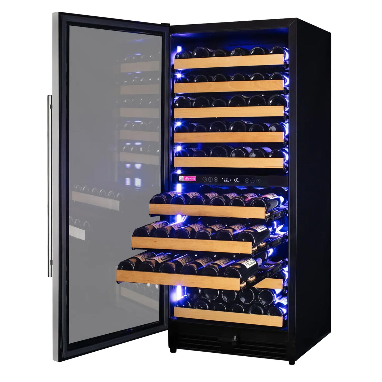 Allavino 119 Bottle 55" Tall Dual Zone Left Hinge Stainless Steel Wine Refrigerator