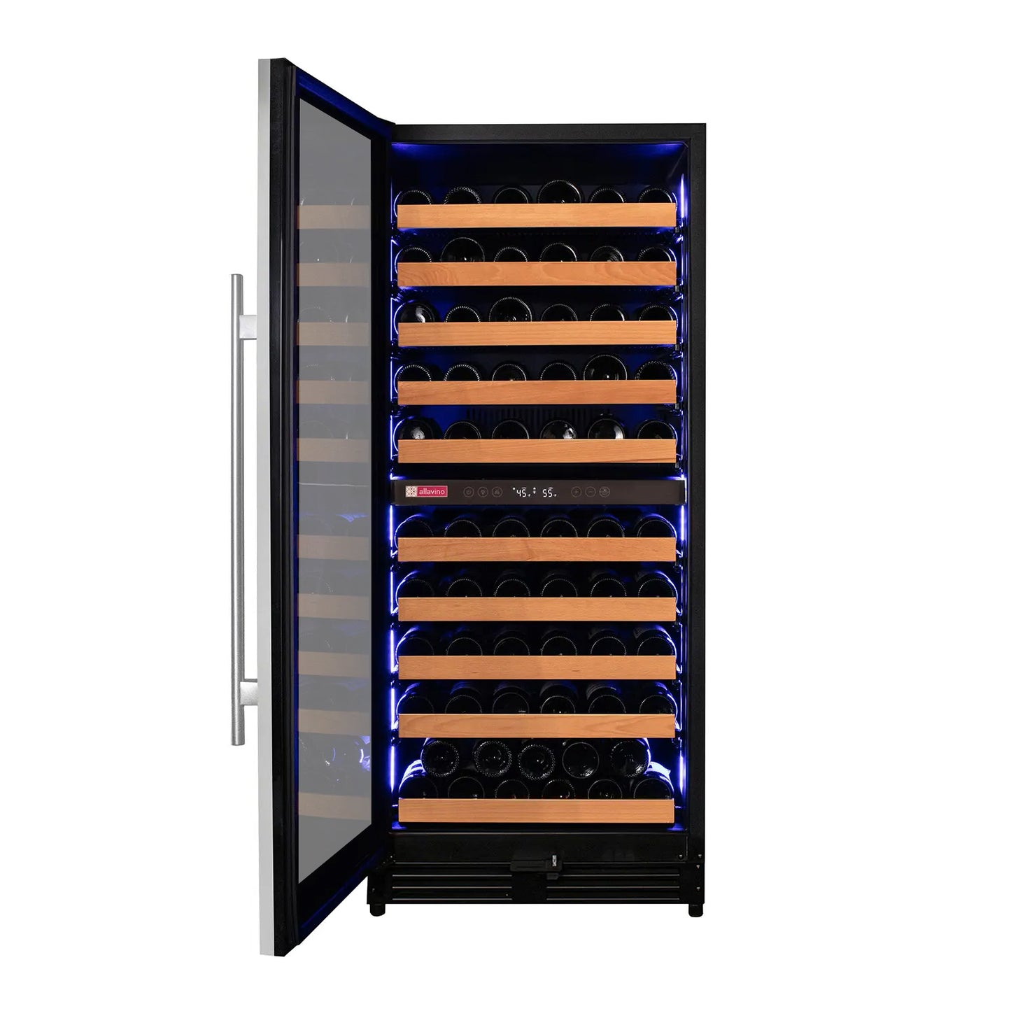 Allavino 119 Bottle 55" Tall Dual Zone Left Hinge Stainless Steel Wine Refrigerator