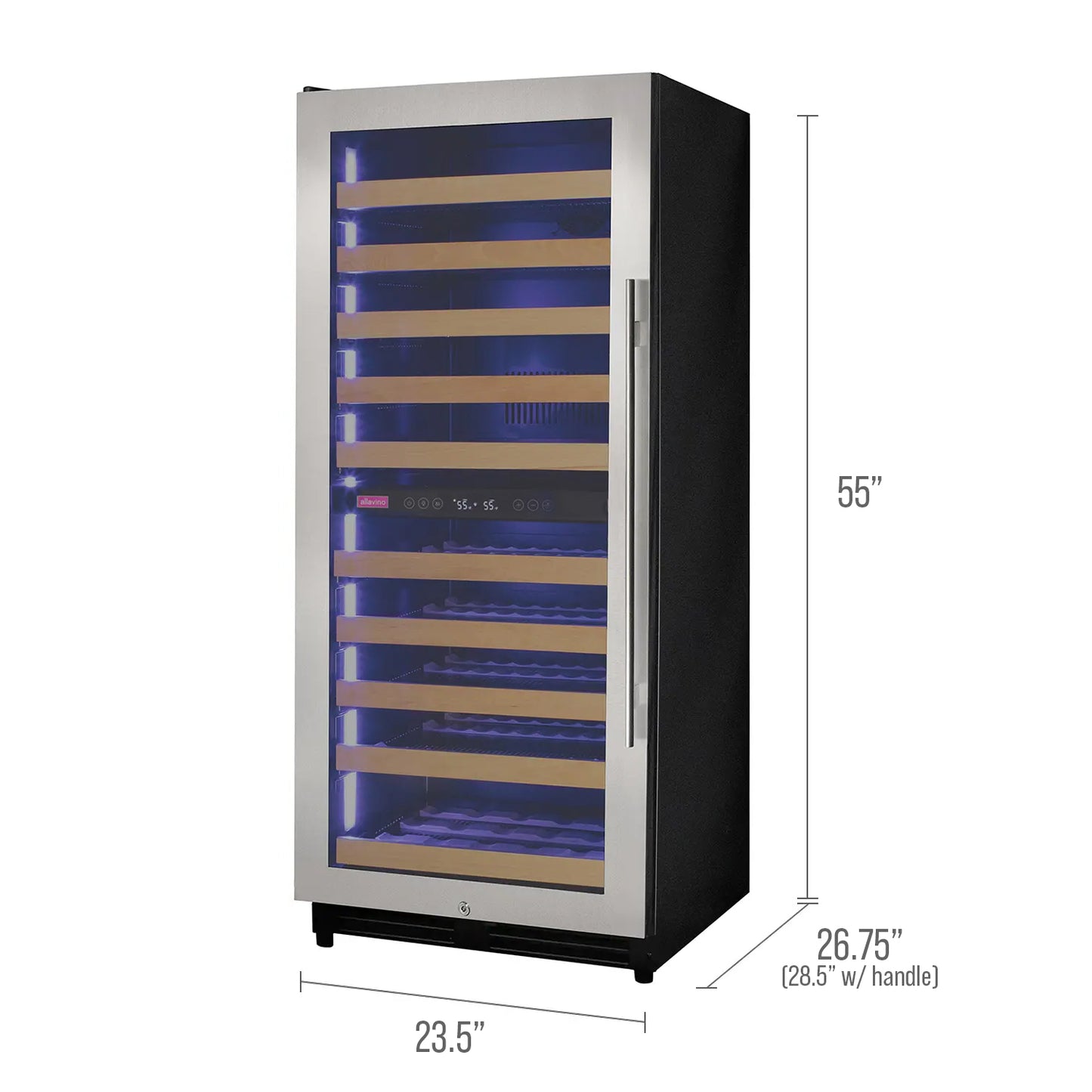 Allavino 119 Bottle 55" Tall Dual Zone Left Hinge Stainless Steel Wine Refrigerator