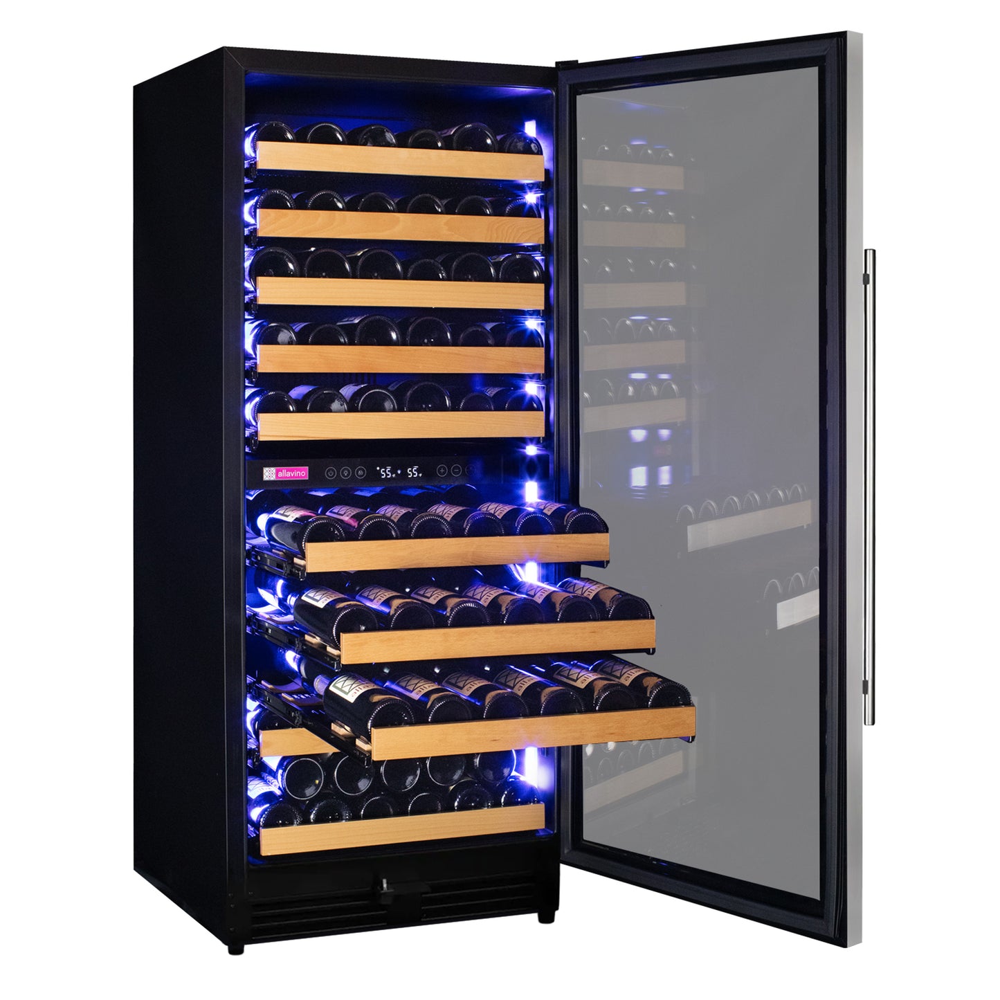 Allavino 119 Bottle 55" Tall Dual Zone Right Hinge Stainless Steel Wine Refrigerator