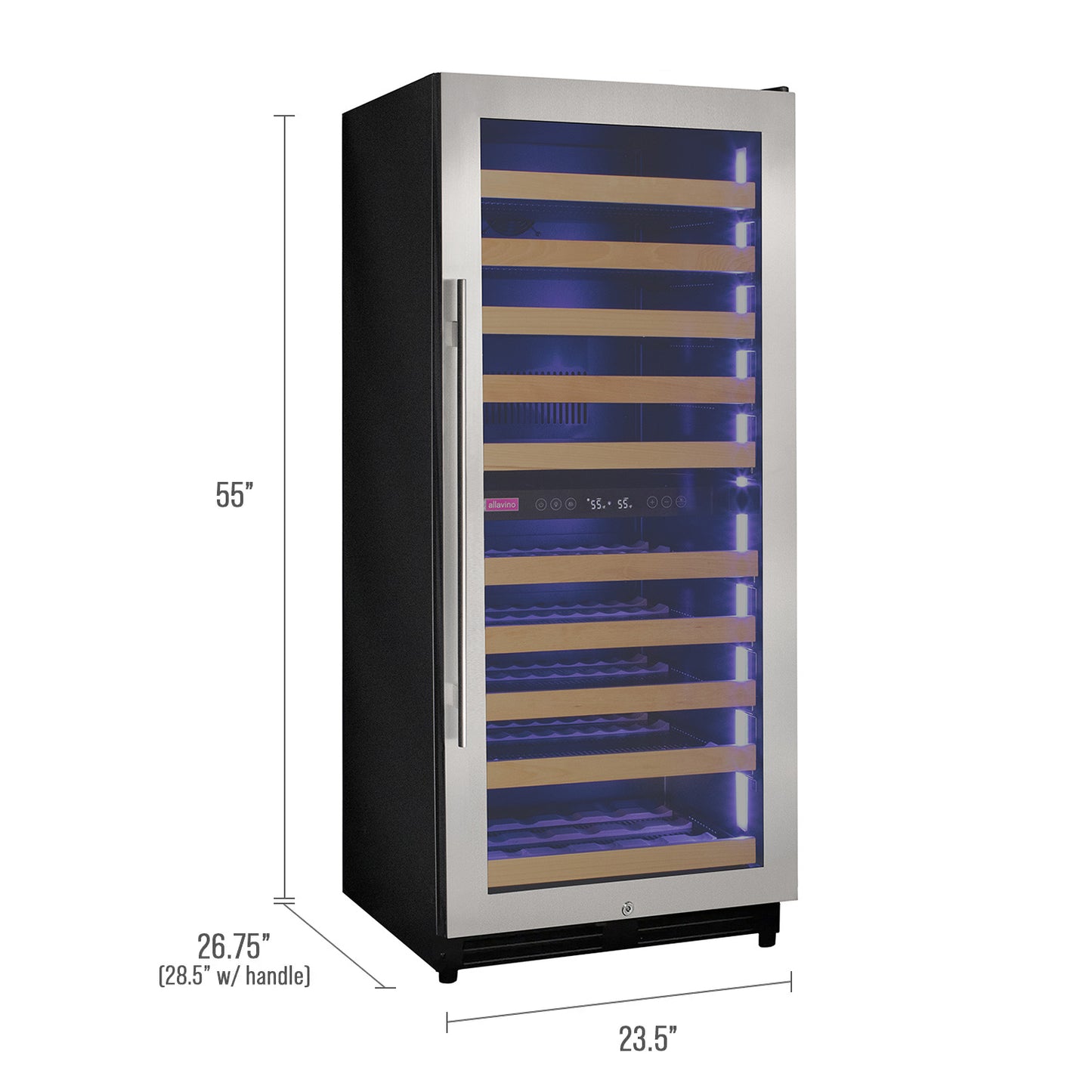 Allavino 119 Bottle 55" Tall Dual Zone Right Hinge Stainless Steel Wine Refrigerator
