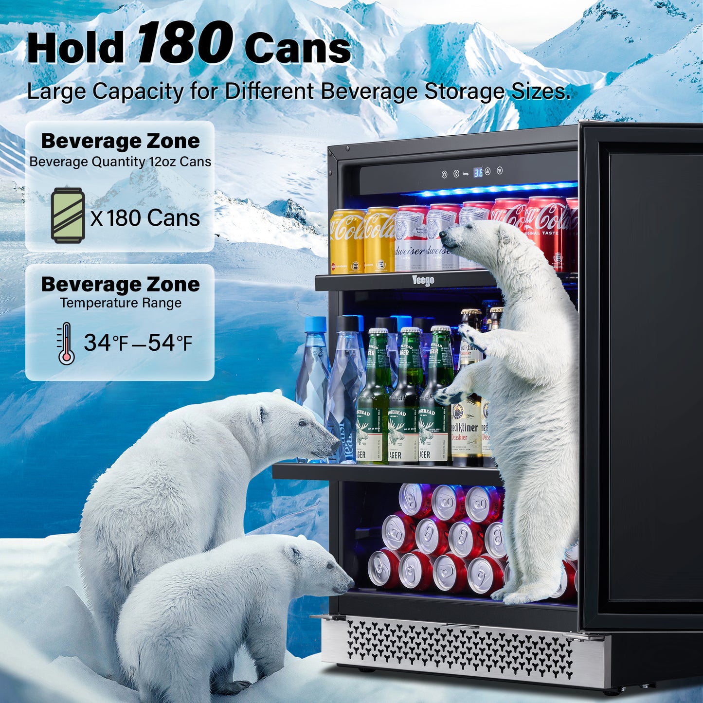 Yeego 24 Inch Wide 180 Cans Beverage Drink Fridge, Built-In or Freestanding