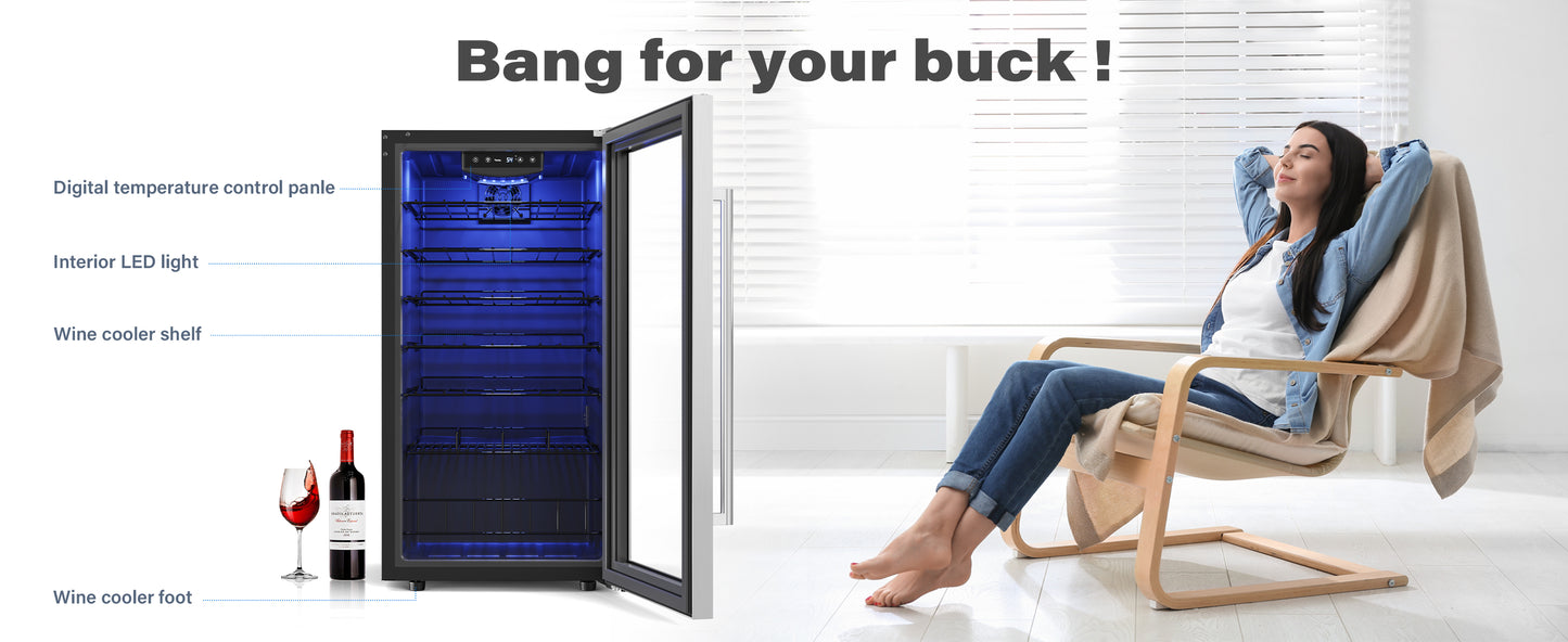 Yeego 17 Inch Wide 27 Bottle Narrow Small Wine Fridge, Shallow Depth Wine Cooler Under Counter, Built-In Or Freestanding