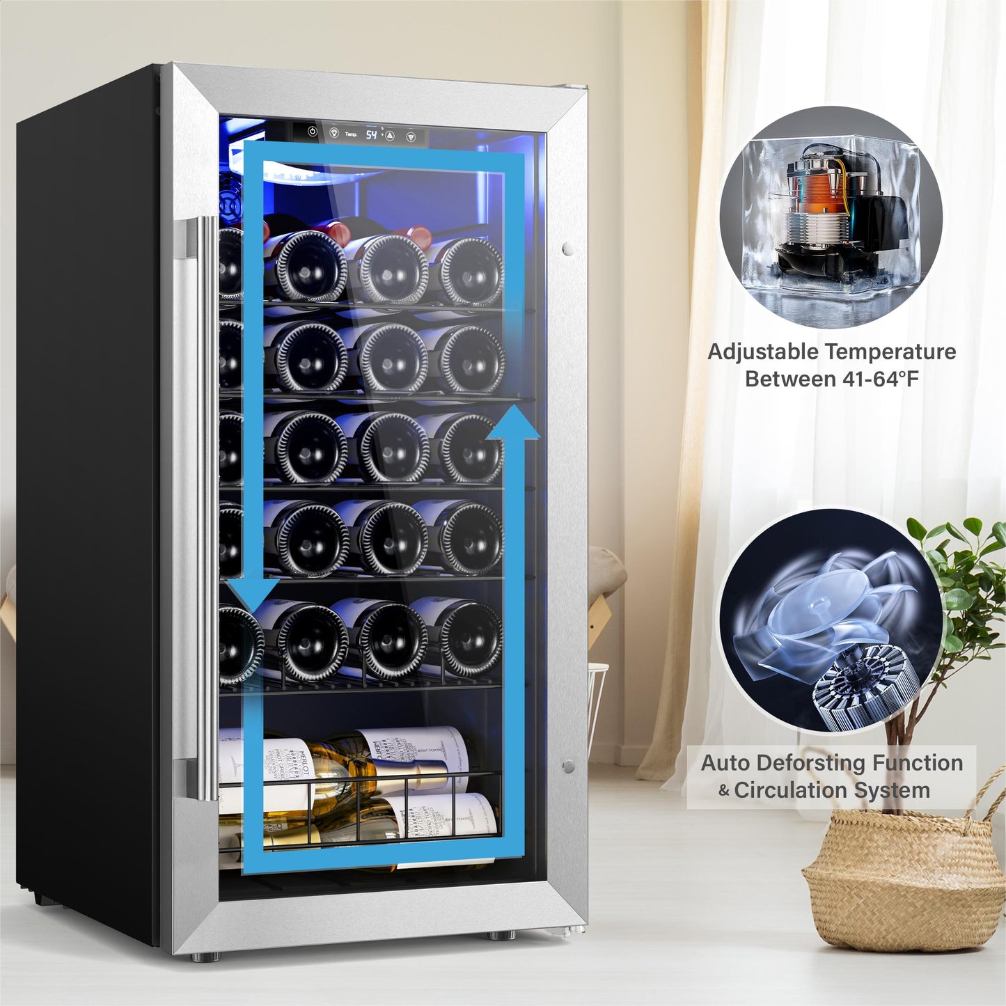 Yeego 17 Inch Wide 27 Bottle Narrow Small Wine Fridge, Shallow Depth Wine Cooler Under Counter, Built-In Or Freestanding
