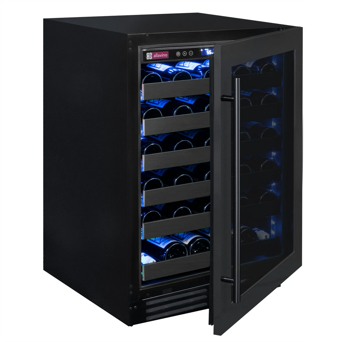Allavino Reserva 24" Built-In 50 Bottle Single Zone Wine Refrigerator, Black Stainless Steel Door, Right Hinge