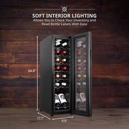 Ivation 14 Bottle Compressor Wine Refrigerator, Freestanding Wine Cooler with Lock, Black