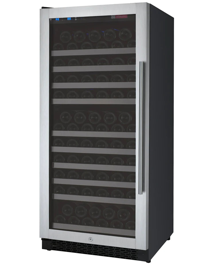 24" Wide FlexCount II Tru-Vino 128 Bottle Single Zone Stainless Steel Left Hinge Wine Refrigerator