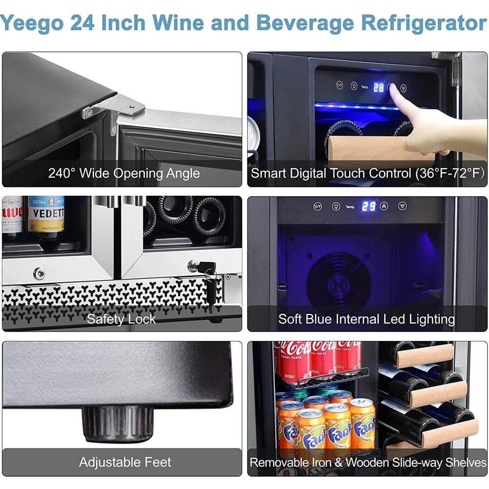 Yeego 24 Inch Wide Wine and Beverage Dual Zone Fridge, UnderCounter, Built-In or Freestanding