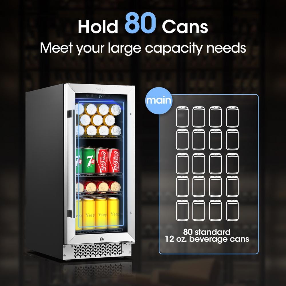 Yeego 15 Inch Wide 80 Cans Beverage Drink Fridge, Built-In or Freestanding