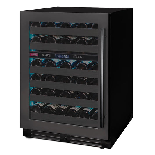 Allavino Reserva 24" Built-In 50 Bottle Dual Zone Wine Refrigerator, Black Stainless Steel Door, Left Hinge